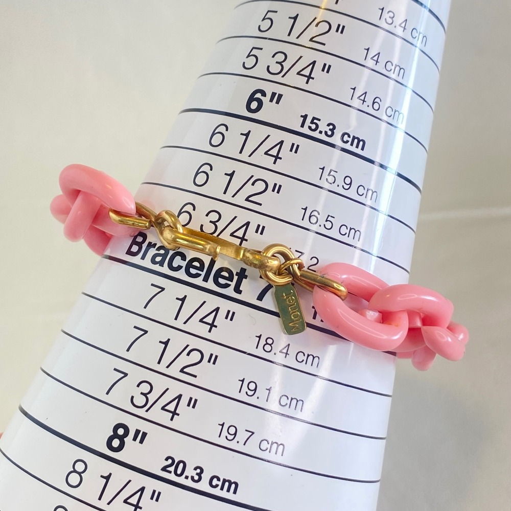 Monet Pink Bracelet Acrylic Plastic Chunky Curb Link Gold Tone Retro Mod - Picture 2 of 11
